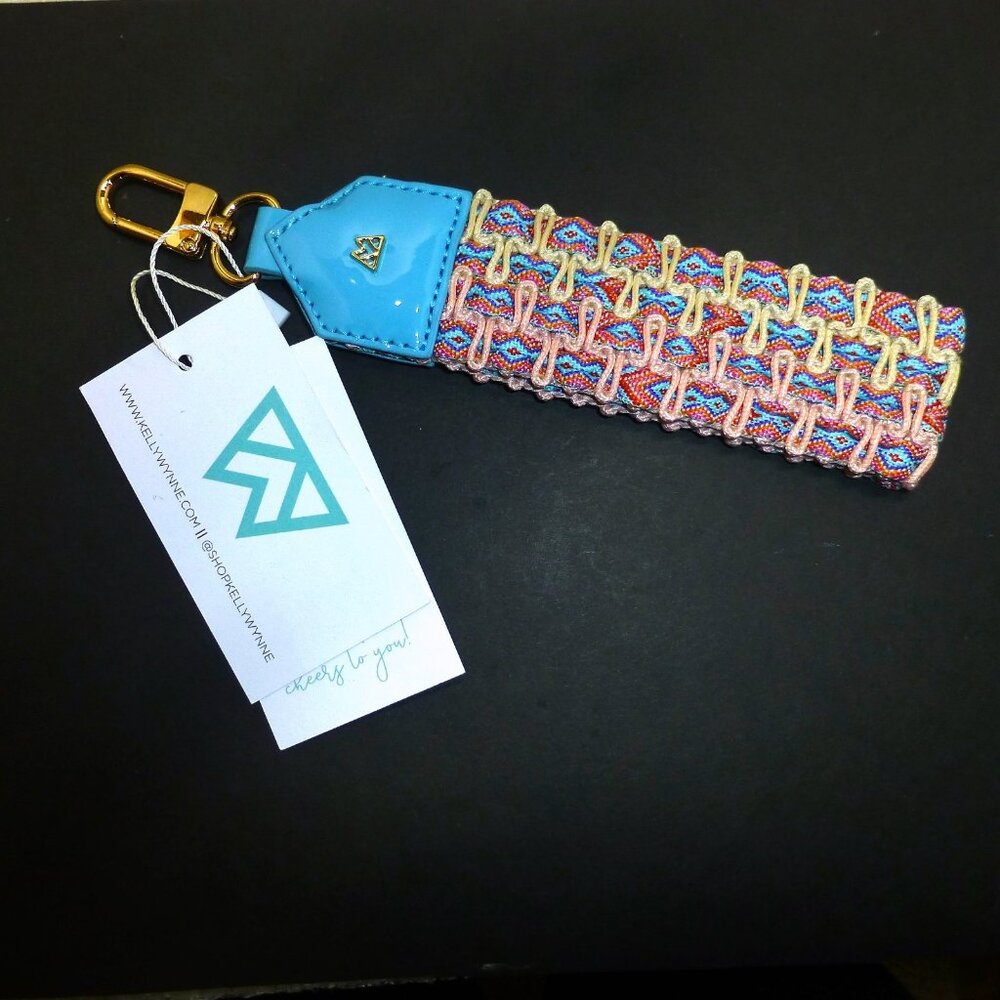 New Kelly Wynne Keep On Cruisin' woven keychain turquoise blue pink key fob
